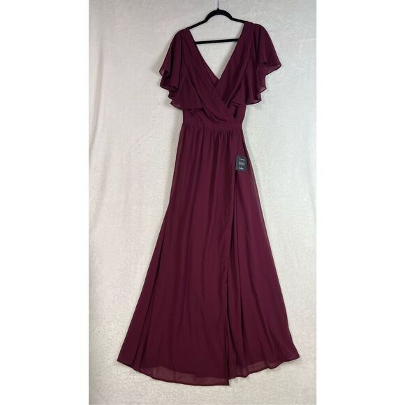 Lulus Convincing Grace Burgundy Flutter Sleeve Wrap Maxi Dress Size XL NWT - Picture 5 of 9